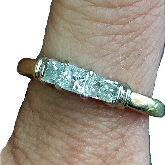 14K Yellow White Gold Past Present Future Princess Cut Diamond Ring - Picture 1 of 10